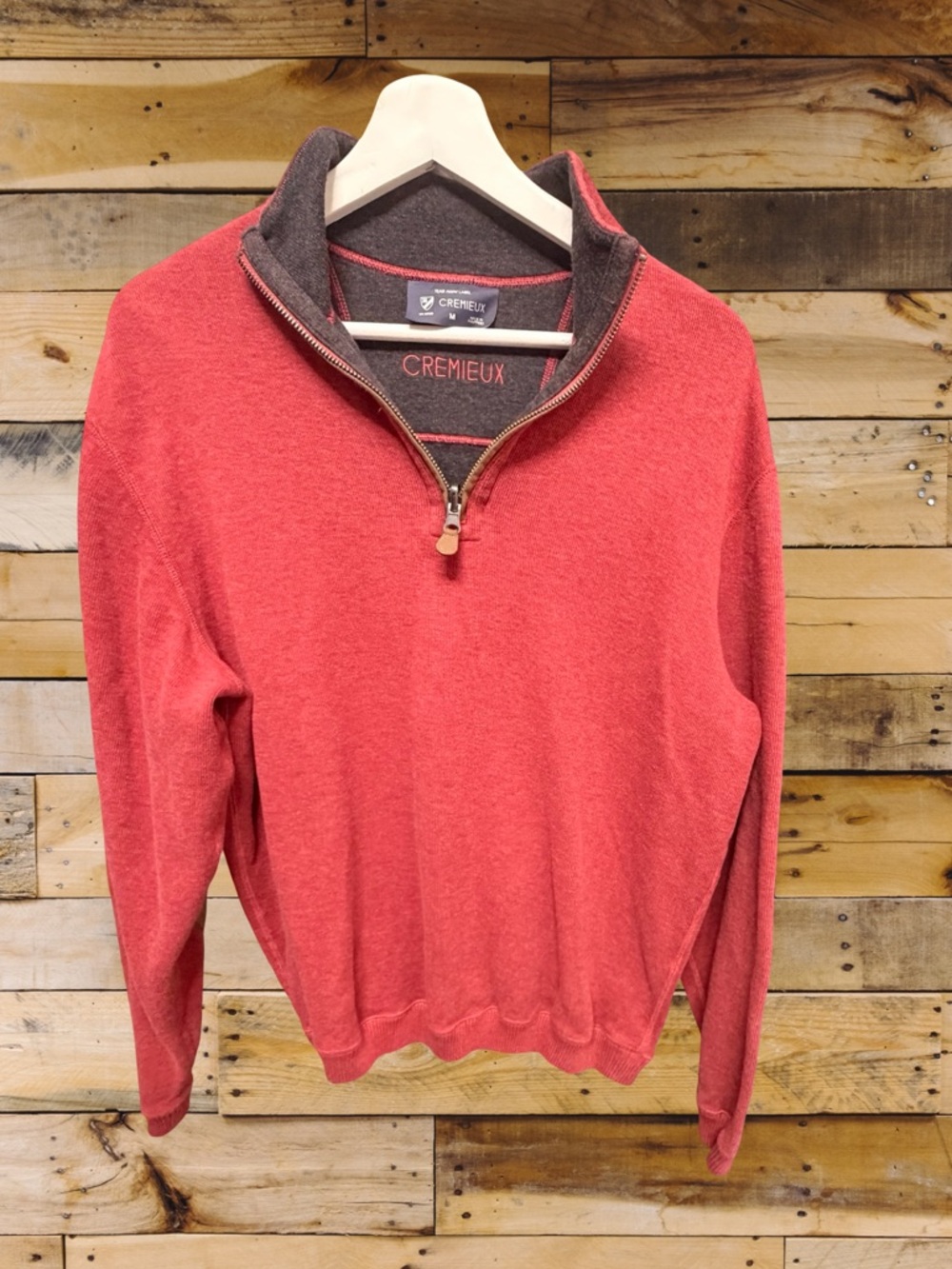 Daniel Cremieux Reversible 1/4 Zip Sweater Red Elbow Patch Preppy Cotton Medium